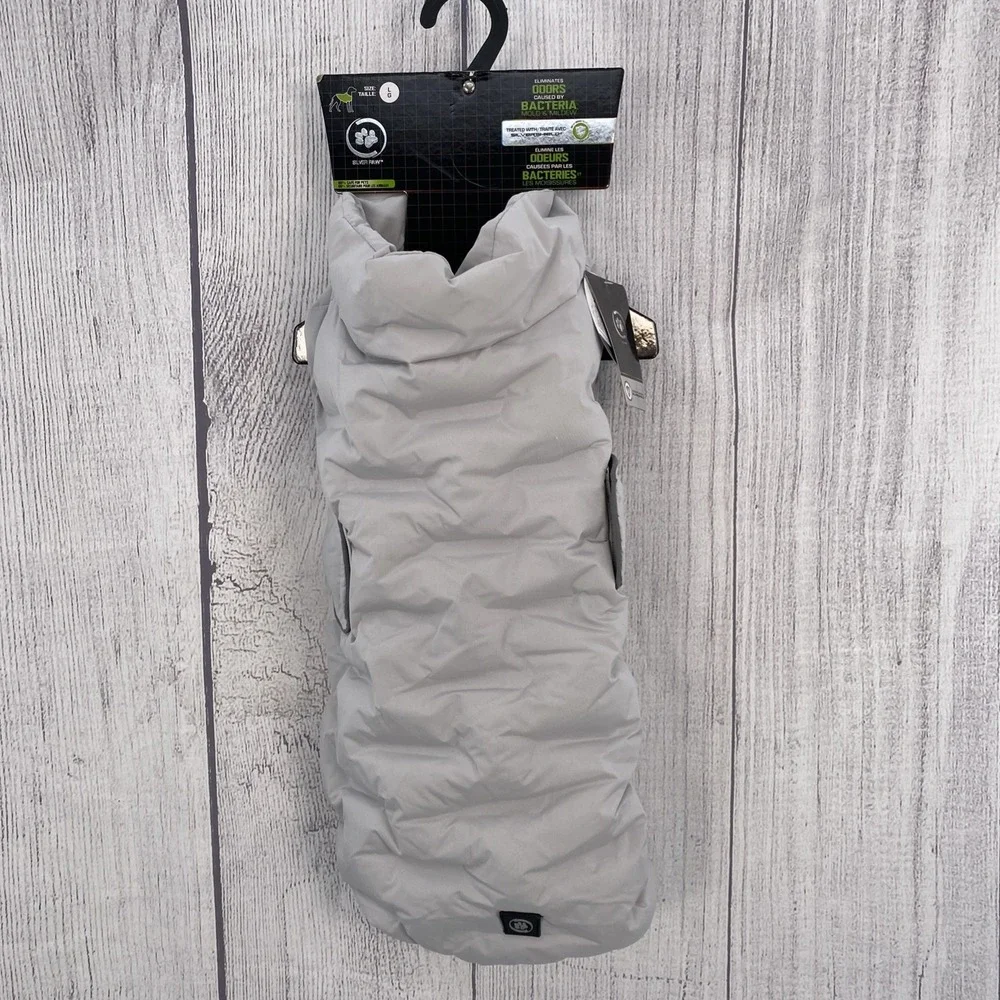 Silver Paw Dog Coat LARGE Light Gray Puffer Jacket Vest Quilted Insulated Warm